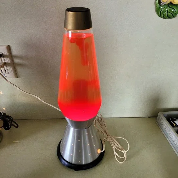 LAVA LITE CENTURY VTG RED & CHAMPAGNE LAVA LAMP STARLIGHT BRASS 17”